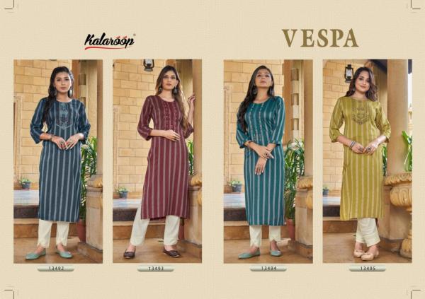 Kalaroop Vespa Rayon Embroidery Designer Kurti collection